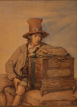 aquarelle joueur d'orgue de barbarie